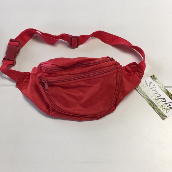 Red Fanny Pack w/ 3 zippered pouches - Picture 1 of 7